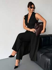 Firerie Plus Size Women Long Sleeveless Blazer Suit In Spring - Black - View 4