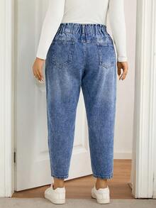 Lounesse Plus Size Casual Washed Tapered Jeans - Dark Wash - View 2
