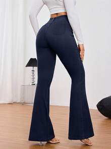 SHEIN Tall 女式高腰口袋休闲百搭喇叭裤 - 寶藍色 - 查看 2