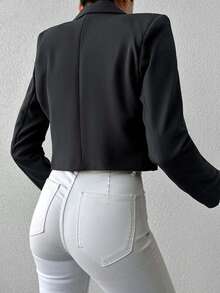 EURMUSE Women's Solid Color Long Sleeve Two-Button Short Casual Blazer - Dark Grey - View 2