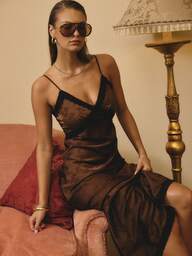 Aralina Contrasterende kanten satijnen jacquard maxi-jurk