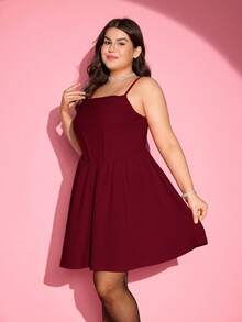 SHEIN MOD Plus Size Solid Ruched Cami White Summer Dress - Burgundy - View 5