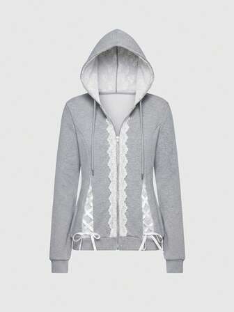 هوديجاكيت بفتحة أمامية مفتوحة ذات دانتيل ملائم لطراز حقبة الألفية الجديدة ،كاجوال للفتاة الراقصة