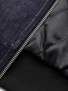 DAZY 男士绗缝牛仔夹克，原色藏蓝色，秋冬款 - 黑色 - 查看 8