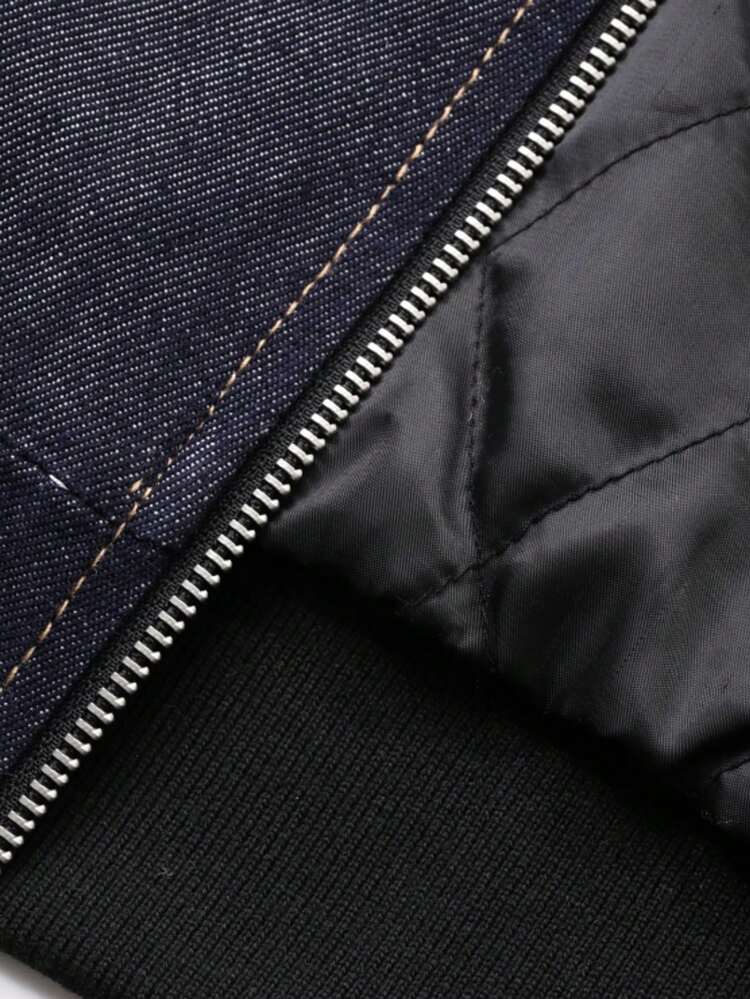 Men's Quilted Denim Jacket, Raw Navy Blue Blue, Autumn/Winter