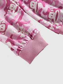 Paul Frank X ROMWE Y2K Kpop 亚文化 Baddie 街头服饰迷彩猴子印花撞色宽松连帽卫衣 - 粉色 - 查看 4