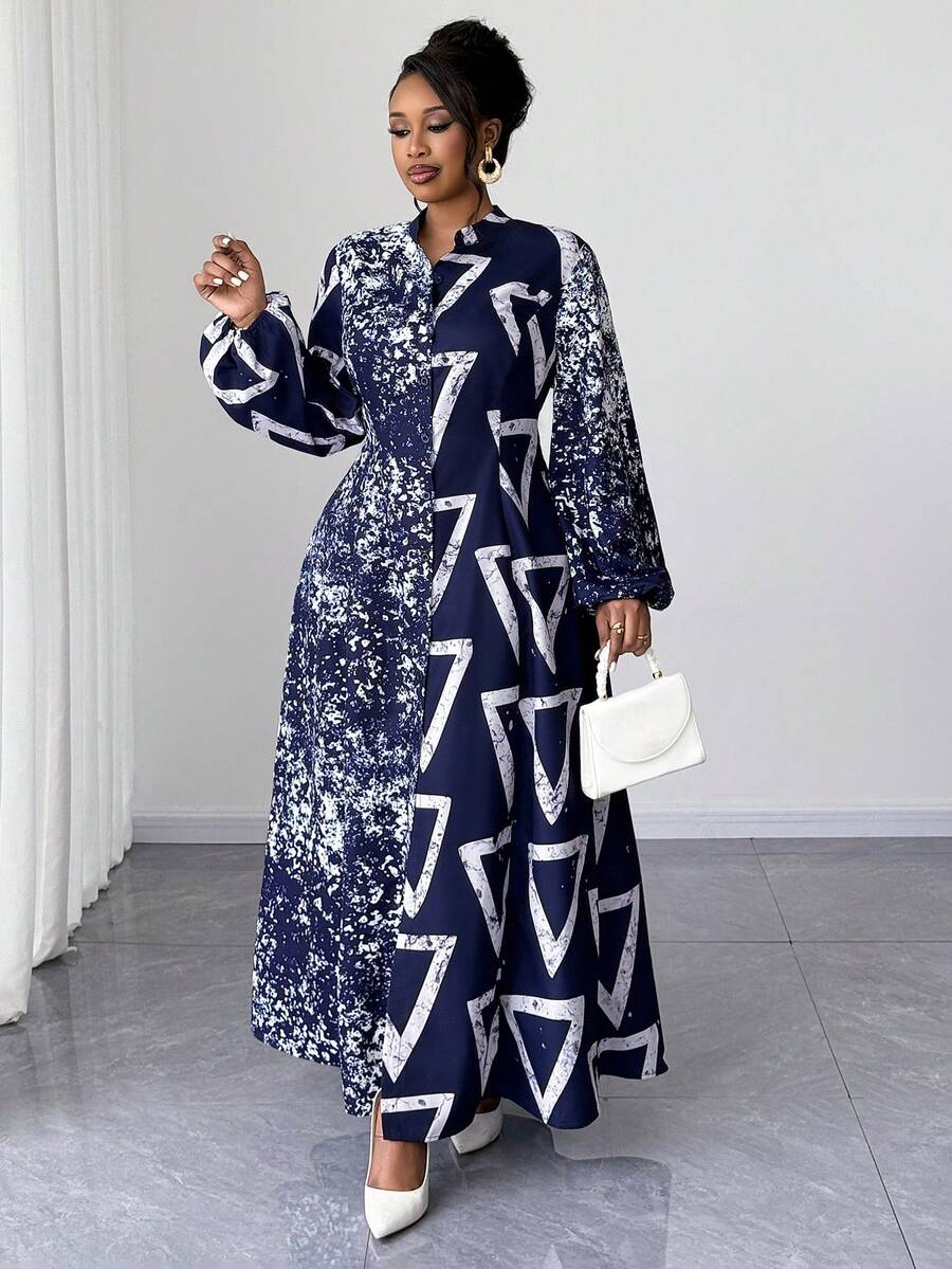 Maweii فستان كاجوال طويل الأكمام مطبوع بطراز عتيق أحمر اللون، مناسب للحفلات في فصلي الخريف والربيع، مقاس كبير