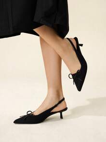 CUCCOO BASICS Women's Pointed Toe Bow Decor Fashion High Heels - Black - View 7