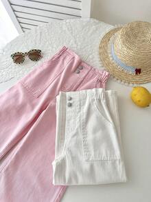 SHEIN Set de 2 pantalones vaqueros de ajuste holgado en rosa y blanco para niñas - Multicolor - Ver 5