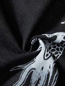 ROMWE MEN Anime Men's Dragon Print Curved Blade Denim Jeans - Black - View 6