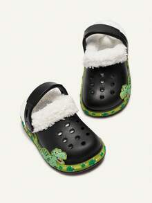 Cozy Pixies Toddler Boys' Fashionable Comfortable Warm Green Dinosaur Cartoon Cute Lightweight Indoor Slippers