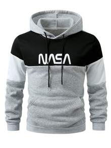 Manfinity Homme Men's Letter Print Contrast Color Long Sleeve Pocket Drawstring Hoodie Sweatshirt Men Hoodies Pullovers Mens Hoodies Casual Old Money,Daily Leisure, Weekend Trips, Outdoor Activities, Travel Expeditions, Relaxed Work Environments Or Semi-Formal Occasions, Boyfriend/Husband Gift, Anniversary Gift Party Christmas New Years - Multicolor - View 4