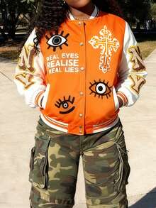 Rovax Áo khoác nhẹ họa tiết mắt quỷ Y2K Streetwear dành cho nữ - Nhiều màu - Xem 5