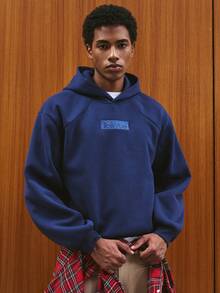 TOKVUE 男士时尚个性化字母刺绣连帽衫，长袖上衣 - 寶藍色 - 查看 2