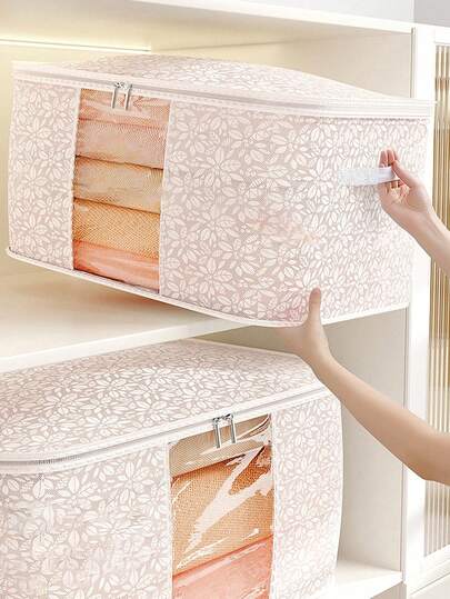 1 pieza Bolsa de almacenamiento con estampado floral, bolsa de almacenamiento plegable y resistente al agua grande para decoraciones del hogar, decoración de festivales, decoración de habitaciones, decoración del dormitorio, organizador, almacenamiento del hogar, para camisetas blancas de mujer, pantalones negros de mujer