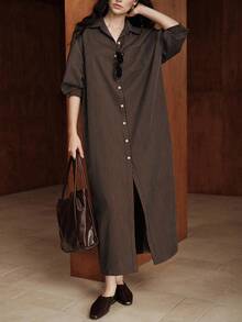 Uhlyne فستان ماكسي مخطط بني أنيق مناسب للملابس الكاجوال والرسمية والحفلات والزفاف، ملابس عيد الميلاد، مناسب للاستخدام اليومي والذهاب إلى العمل والحفلات الراقية