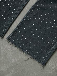 Teen Boy Fashion Casual Y2k Vintage Cool Street Returns To School College Basic Simple Comfortable Street Sparkling Letter Hot Diamond Design Denim Loose Jeans Soft Dailywear And Winter And Fall Rave Festival And Streetwear - Black - View 5
