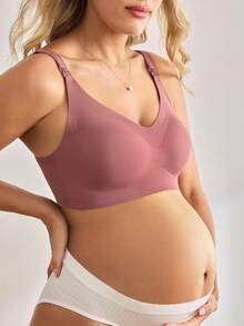 Moonlight&Mama Maternity Seamless Nursing Bra, Solid Color - Coffee Brown - View 4