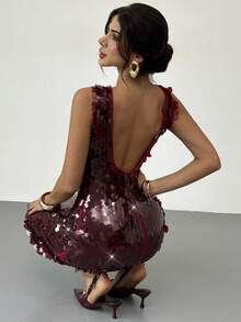 Firerie Damen Burgunderrotes Pailletten besticktes Pailletten Abschlussball rückenfrei Maxikleid, elegantes rückenloses Meerjungfrau Saum Abendkleid, extra langes formelles Kleid, Hochzeitsgast Kleid, geeignet für Frühling, Sommer, Herbst, Winter, elegant, Pendeln, Date, Party, Hochzeitssaison, Abschlussball, Aufführung, Konzert, Arbeit, Schulanfang, Jahresfeier, Geburstagskleid für Damen - Bordeaux - Übersicht 4