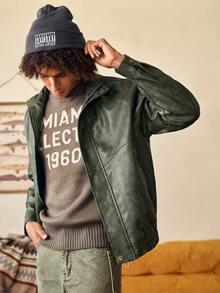 Open Phase Áo khoác da PU phong cách Mỹ cổ điển dành cho nam, áo khoác cổ điển, mùa thu đông, phong cách grunge, phong cách Mỹ cổ điển, unisex, dáng rộng thoải mái, phù hợp cho trang phục mùa hè – Thích hợp cho mặc hàng ngày và trang phục nghỉ hè. - màu xanh lá - Xem 5