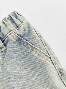 SHEIN Playful Pals 男婴时尚街头休闲水洗工装口袋宽松浅蓝色牛仔裤 - 淺色水洗藍 - 查看 5