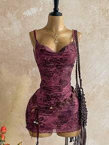 Soleia 女士印花深V领修身性感时尚吊带迷你连衣裙 - 彩色 - 查看 6