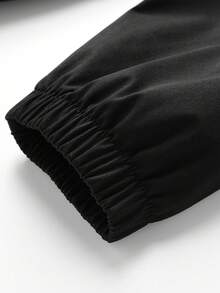 Manfinity Homme Men's Letter Print Long Sleeve Zip-Up Half Placket Casual Hoodie Jacket - Black - View 5