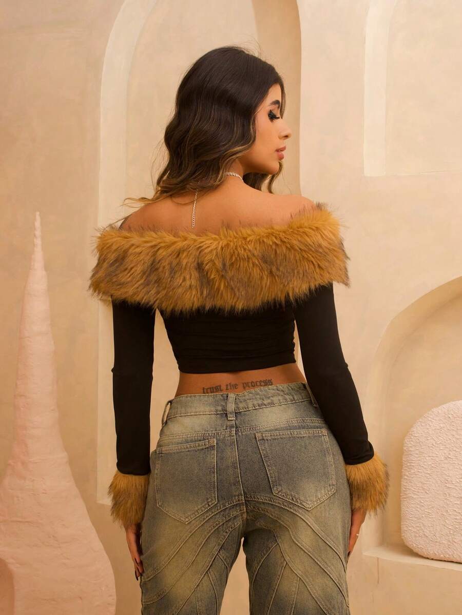 Rayane Ketlyn Áo thun dài tay hở vai cổ bẻ, thời trang và thanh lịch, mùa thu/đông - Nhiều màu - Xem 1