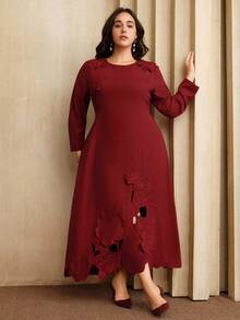 Anewsta 大码女士优雅奢华刺绣花卉修身连衣裙，适合正式场合、派对、时尚场合、工作、毕业典礼、婚礼等，红色 - 酒紅色 - 查看 4