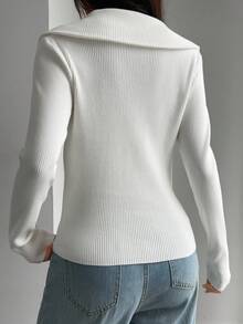 Livesso Sweater Wanita Lengan Panjang Kerah Tinggi Model Slim Fit Warna Polos, Cocok untuk Sekolah Musim Gugur/Dingin - Putih - View 2