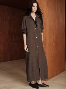 Uhlyne فستان ماكسي مخطط بني أنيق مناسب للملابس الكاجوال والرسمية والحفلات والزفاف، ملابس عيد الميلاد، مناسب للاستخدام اليومي والذهاب إلى العمل والحفلات الراقية