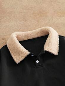 HIMLAND 男士休闲百搭撞色领运动衫，秋冬 - 黑色 - 查看 2