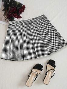 EMERY ROSE Chân váy xếp ly kẻ caro đen trắng cổ điển cỡ lớn - Nhiều màu - Xem 4