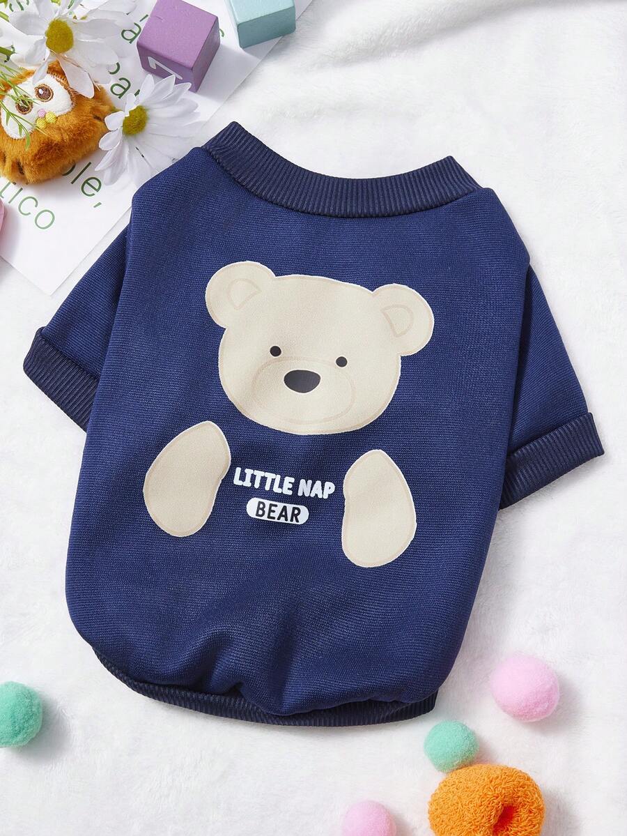 PETSIN 1 Brown Teddy Bear Letter Printed Pet , Black Thick Warm Pet Suit