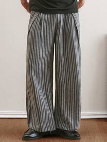 TOKVUE Men's Pocket Striped Pleated Wide Leg Loose Casual Pants Designer Pants Wide Leg Pants Pleated Pants Pinstripe Pants Loose Pants - Multicolor - View 6