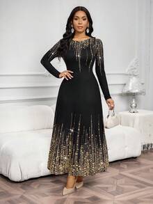 SHEIN Lady Váy dài tay ôm eo cho tiệc tùng và tụ tập - Đen và vàng - Xem 6