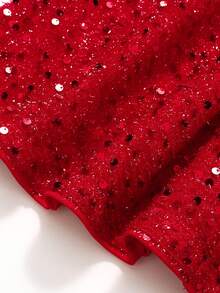 SHEIN Tween Girl Casual Minimalist Comfortable Off Shoulder Cinched Waist A-Line Mid-Length Dress, Red - Red - View 5