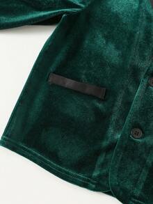 Set de 2 piezas: Chaqueta de blazer de terciopelo verde y pantalones negros para niño pequeño, traje de caballero, adecuado para interior, exterior, diario, deportes, juego, fiesta, sesión de fotos, boda, bautizo, elegante, invitado de boda, paje, niño de las argollas, boda, festival, Halloween, Navidad, Año Nuevo en primavera/verano/otoño/invierno