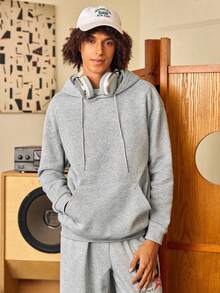 Open Phase 男士长袖口袋人物印花休闲连帽运动衫，秋季 - 灰色 - 查看 3