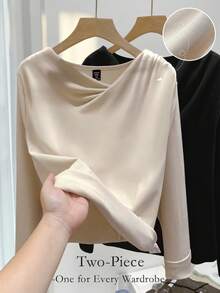 GlowEve CURVE 大码纯色圆领长袖弹力抓绒舒适休闲优雅T恤，秋冬款 - 彩色 - 查看 1