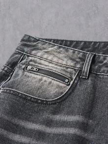 Manfinity Denimwave Men's Vintage Washed Patchwork Distressed Denim Jeans Emo Jeans Black Ripped Jeans Men - Black - View 6