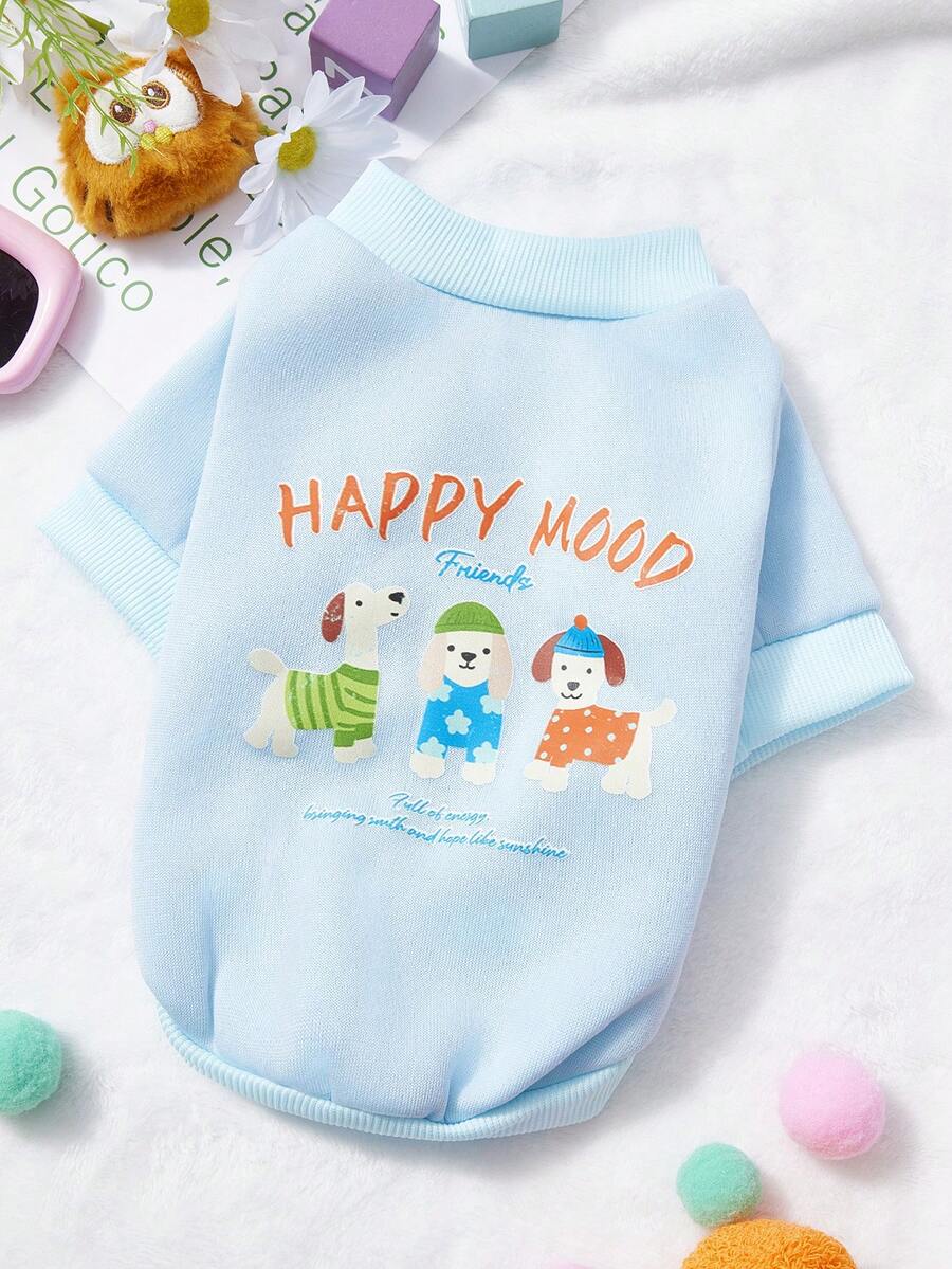 PETSIN 一件三件装小型犬字母印花宠物服,浅蓝色加厚保暖宠物服装 - 淺藍色 - 查看 1