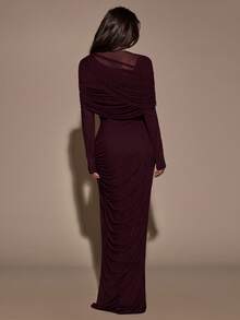 SHEIN BAE Đầm dài tay xếp ly màu trơn thanh lịch dành cho nữ - Màu tím - Xem 2