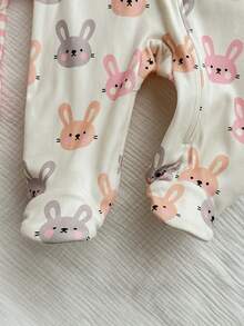 新生女宝宝可爱休闲针织卡通图案条纹长袖连体衣 - 彩色 - 查看 3