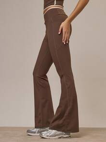 Musera Sport Pantaloni de yoga evazați, cu corp contrastant, doar în partea de jos, sporturi active, antrenament, drăguț vârtej de scorțișoară - Multicolor - Vizualizare 3