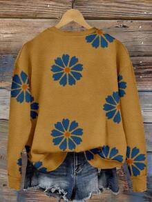EMERY ROSE Casual Vintage Floral Print Loose Fit Crew Neck Long Sleeve Sweatshirt For Women,Casual - Multicolor - View 4
