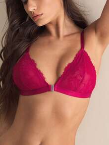 Charlaine 酒红色法式蕾丝性感前扣式聚拢文胸女士内衣 - 酒紅色 - 查看 4