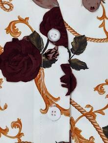 SHEIN Clasi Bộ 2 áo ren họa tiết hoa và quần đen cho nữ (có thắt lưng trang trí) - Màu đỏ tím - Xem 7