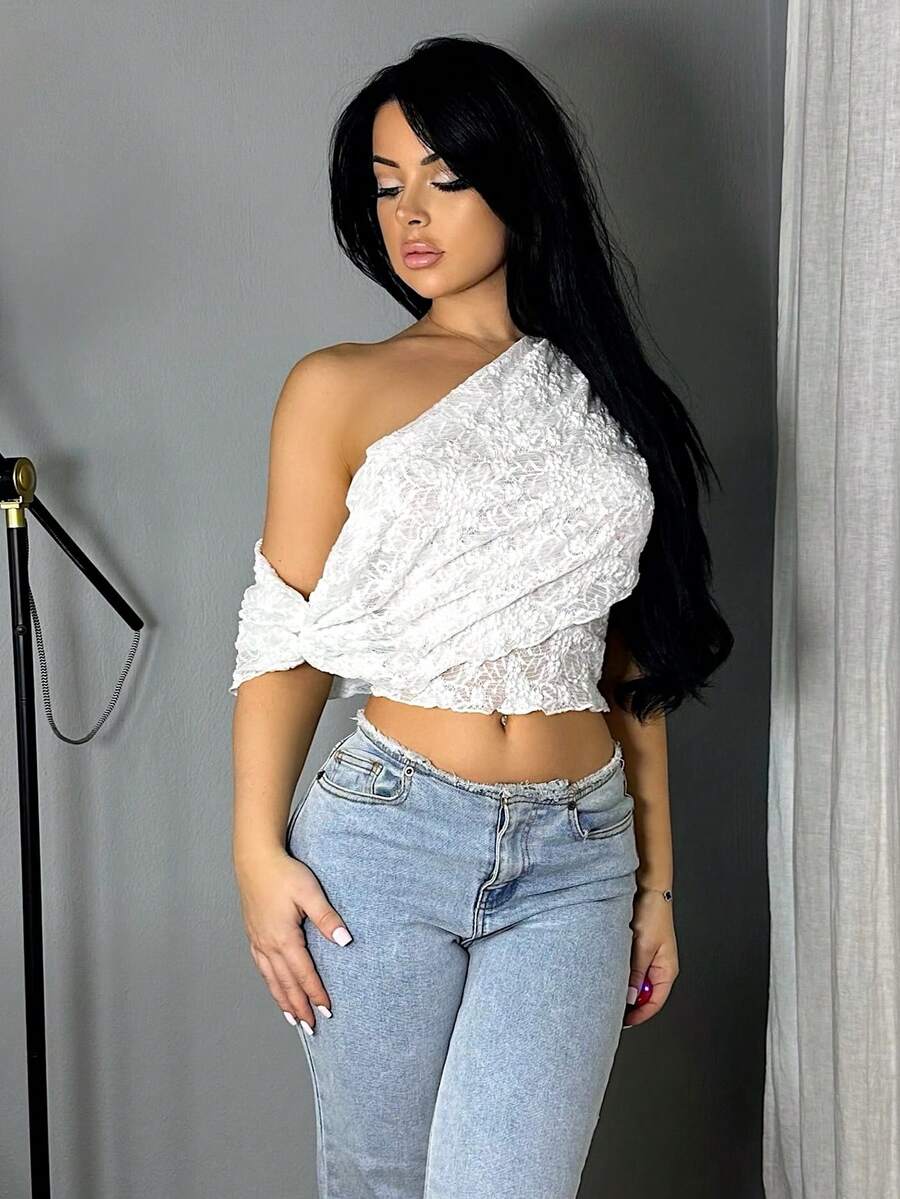 Vassilux Women's Lace Jacquard Spaghetti Strap Tank Top For Summer Fall Women Clothes Back To School Halloween - White - View 1