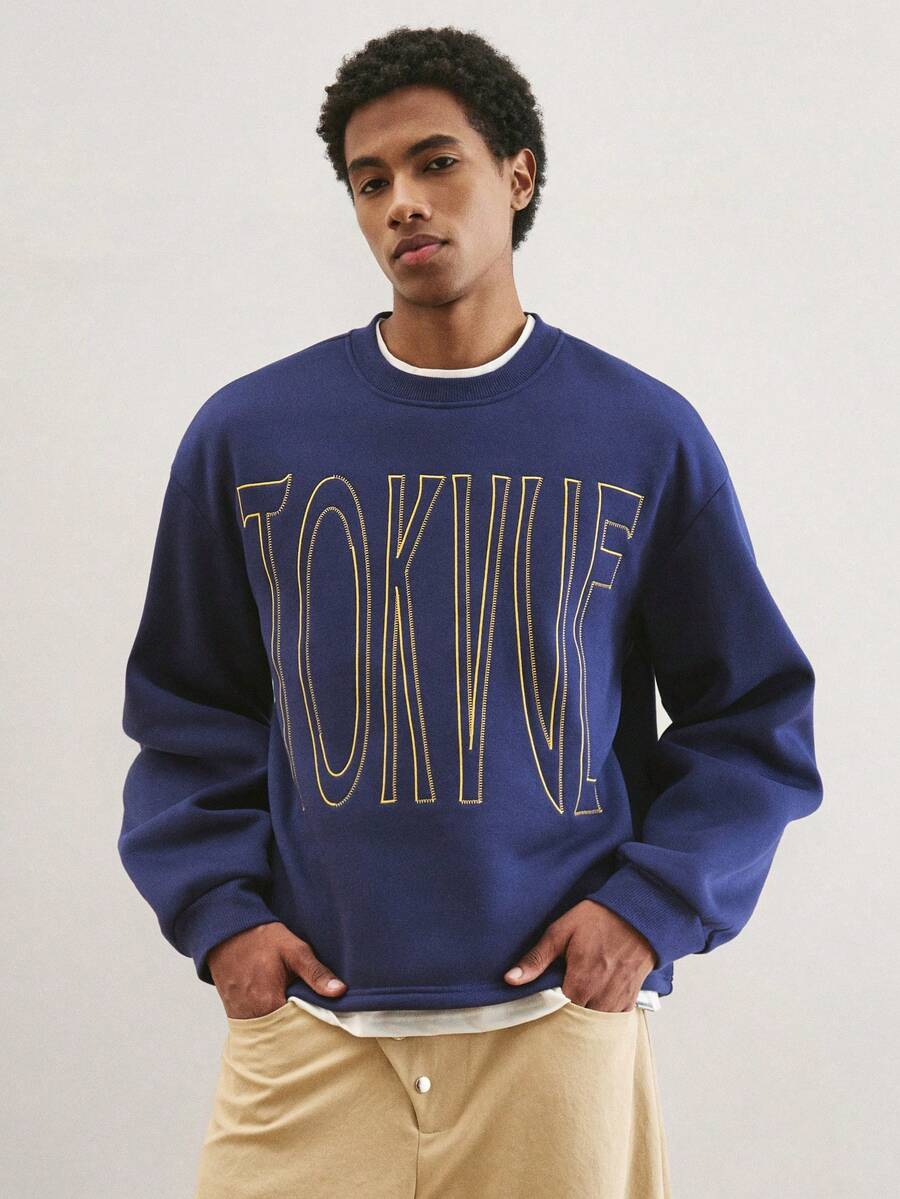 TOKVUE Sudadera con capucha bordada con gráfico para hombre - azul real - Ver 1